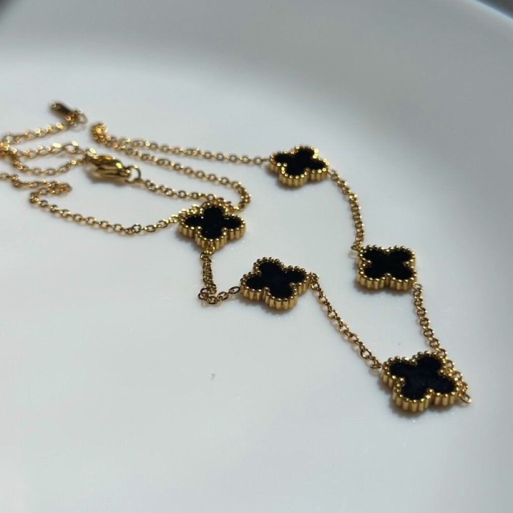 14K Gold-Filled Clover Necklace – Black Enamel Over Stainless Steel